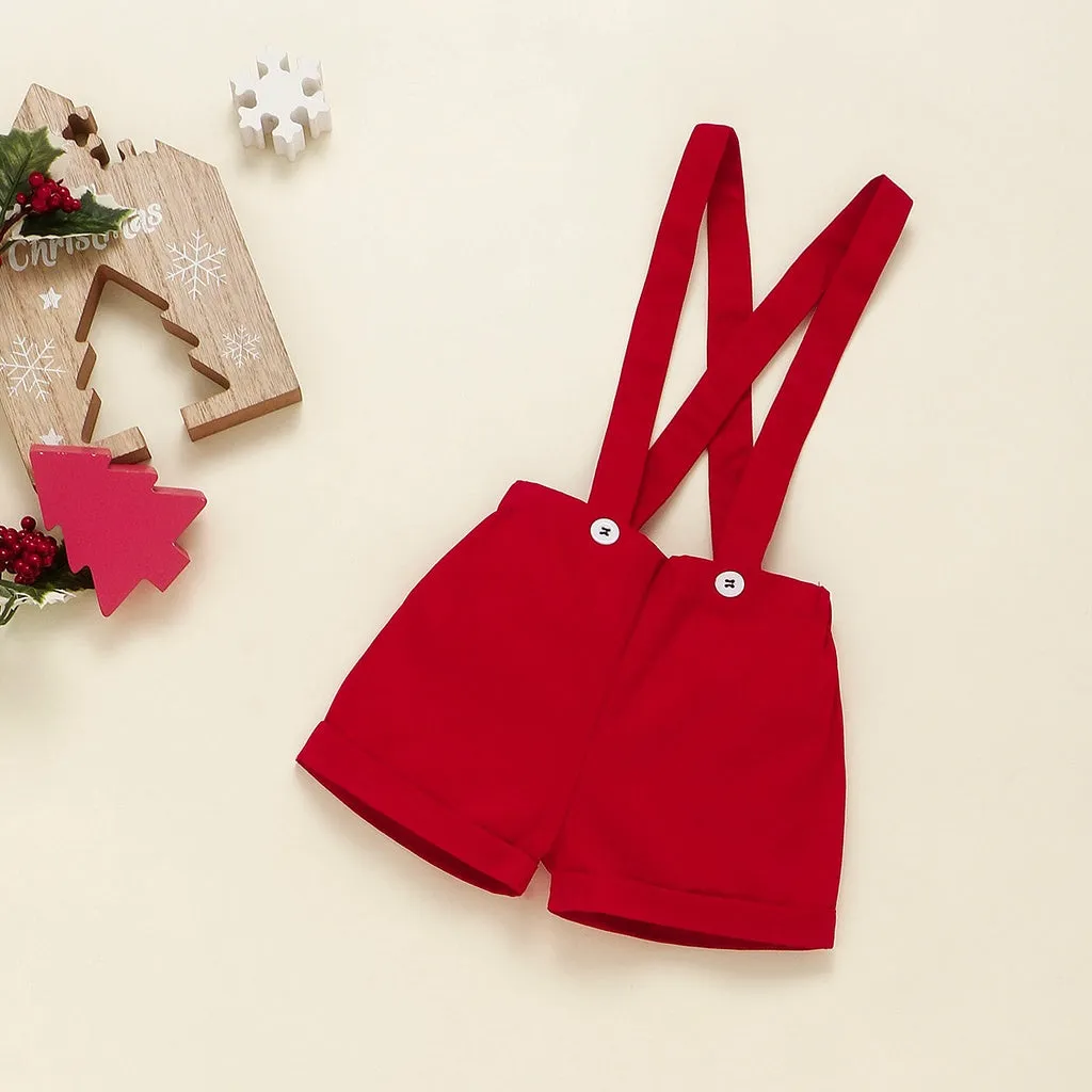 Christmas Bow Tie Bodysuit and Suspender Shorts 2-piece Set