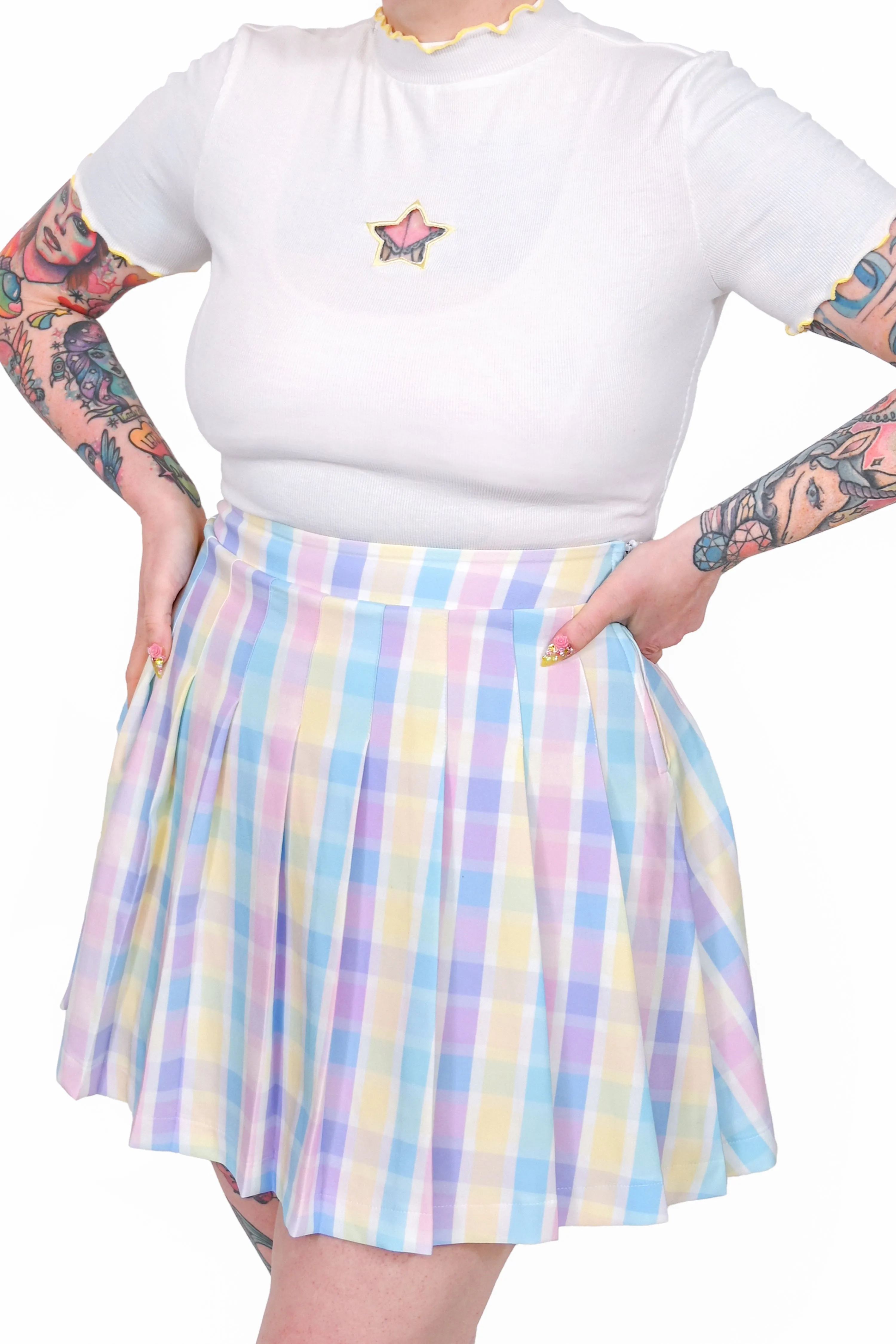 Claire Pleated Skirt - Rainbow Plaid - XS, S, M left!