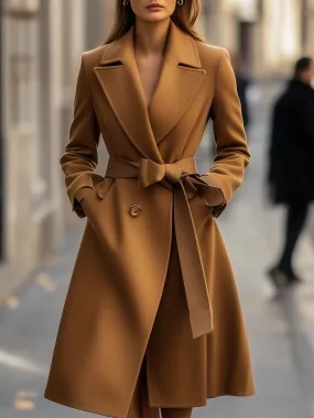 Classic Camel Wool Trench Coat with Belted Silhouette