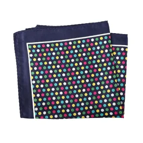 Classy Men Navy Blue Colorful Dot Pocket Square