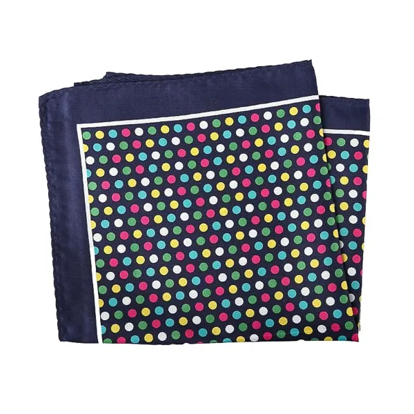 Classy Men Navy Blue Colorful Dot Pocket Square