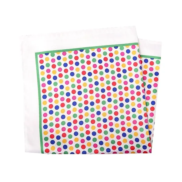 Classy Men White Colorful Dot Pocket Square