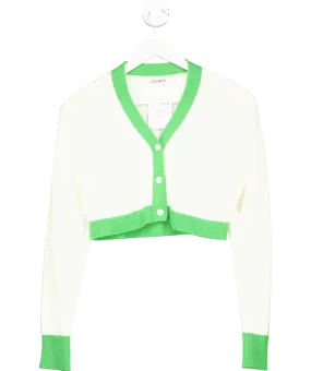 Cloeys White / green Softest 100% Cashmere Cropped Cardigan UK XS/S