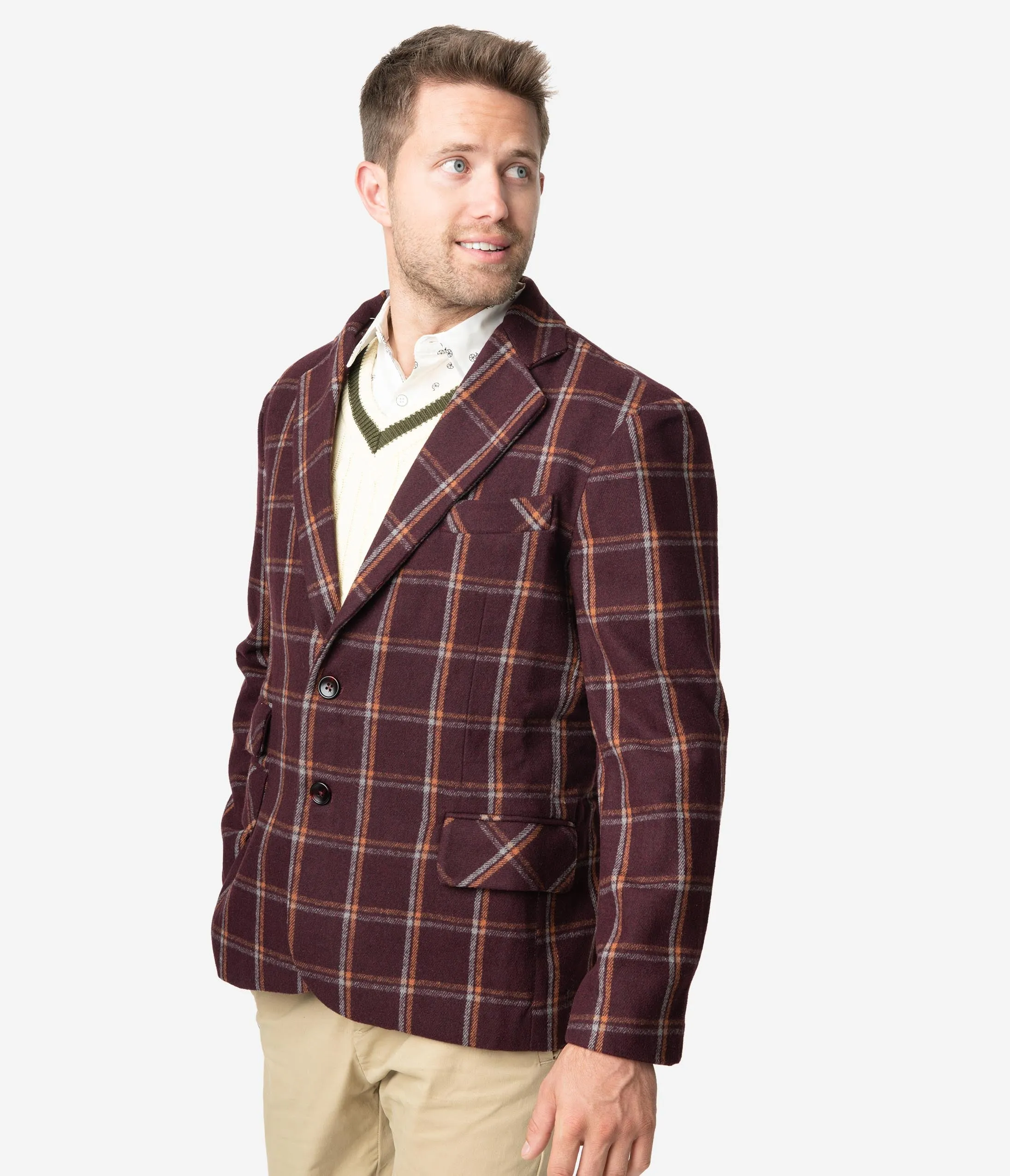 Collectif 1960s Burgundy John Check Mens Blazer