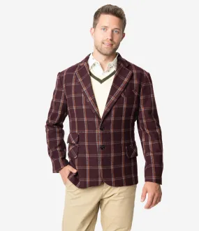 Collectif 1960s Burgundy John Check Mens Blazer