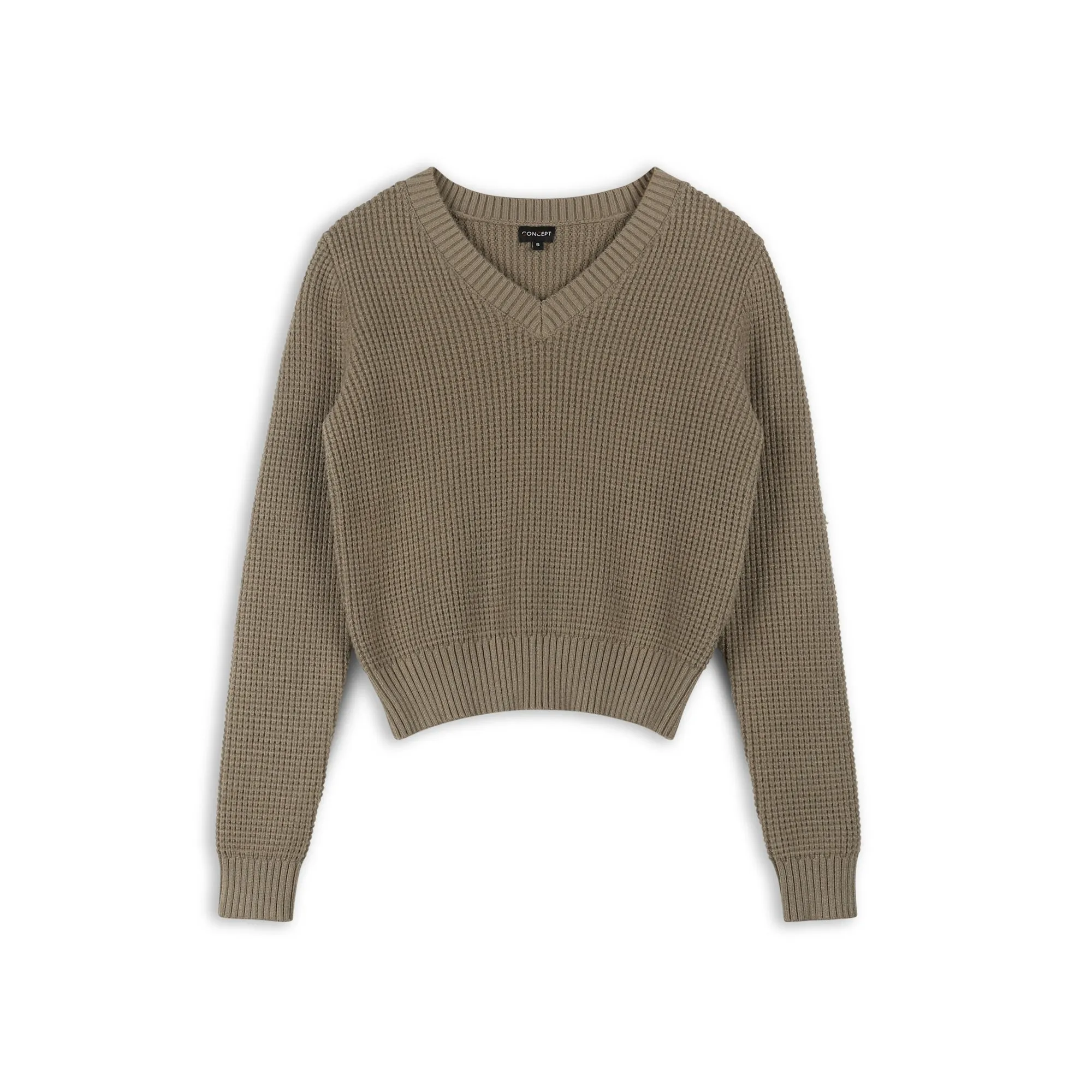 Concept Taupe Waffle V-Neck Knit Sweater CO564T