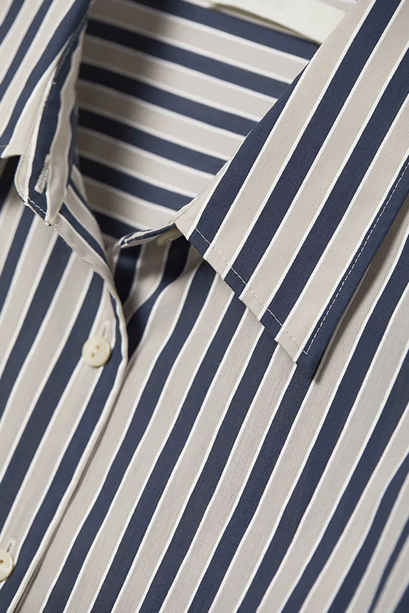 Convertible Oversized Fit Navy-White Striped Button-Up Shirt