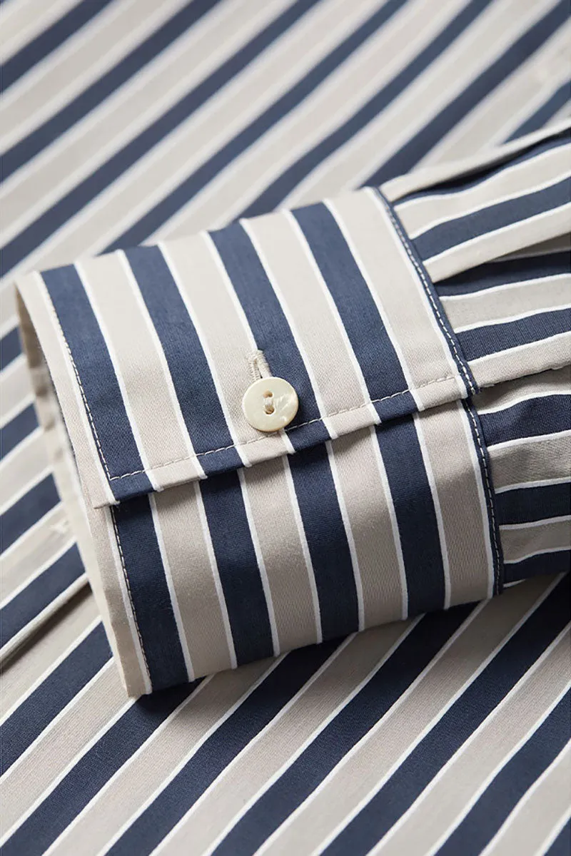 Convertible Oversized Fit Navy-White Striped Button-Up Shirt