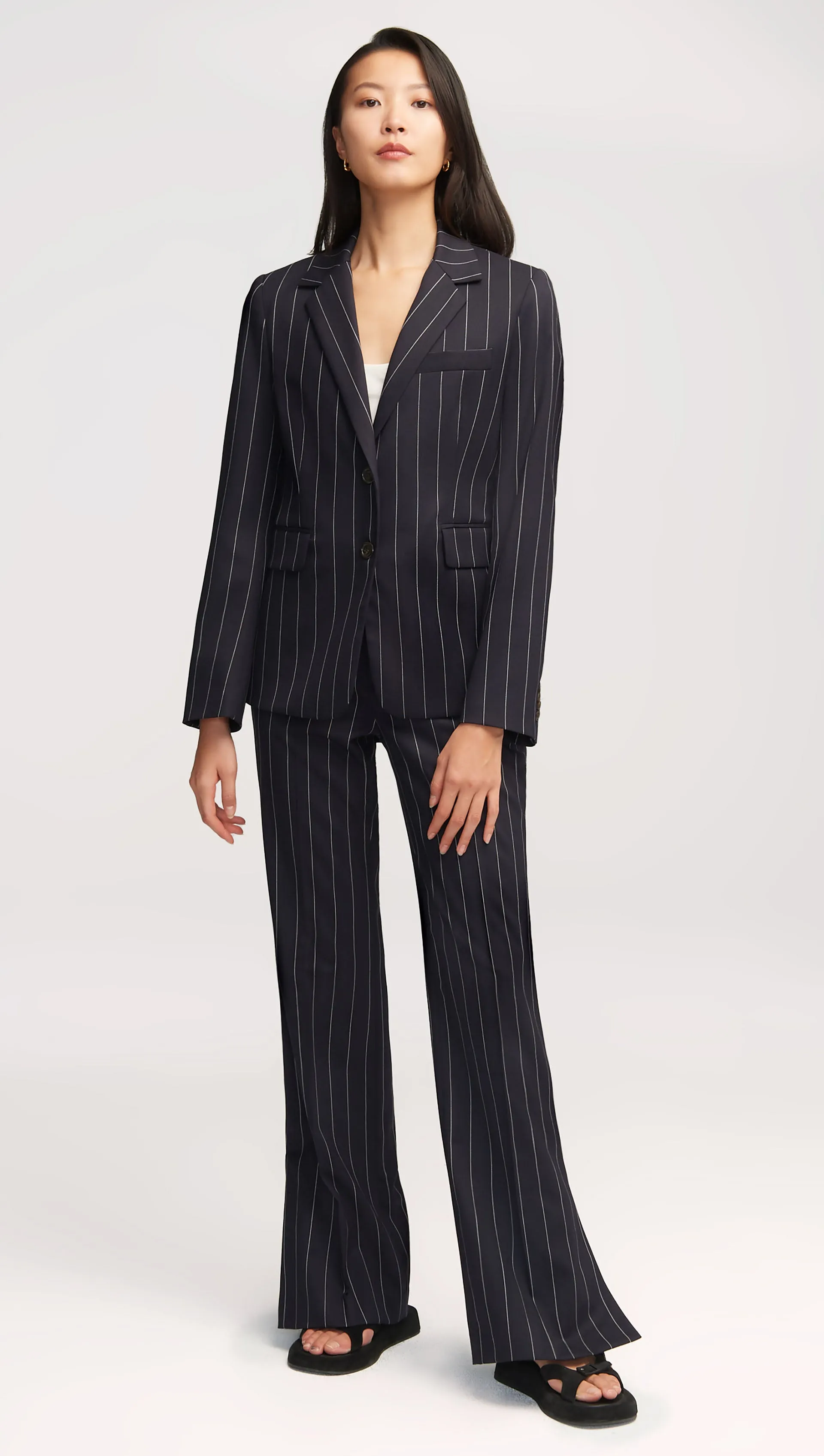 Copain Blazer in Stretch Wool | Navy Pinstripe