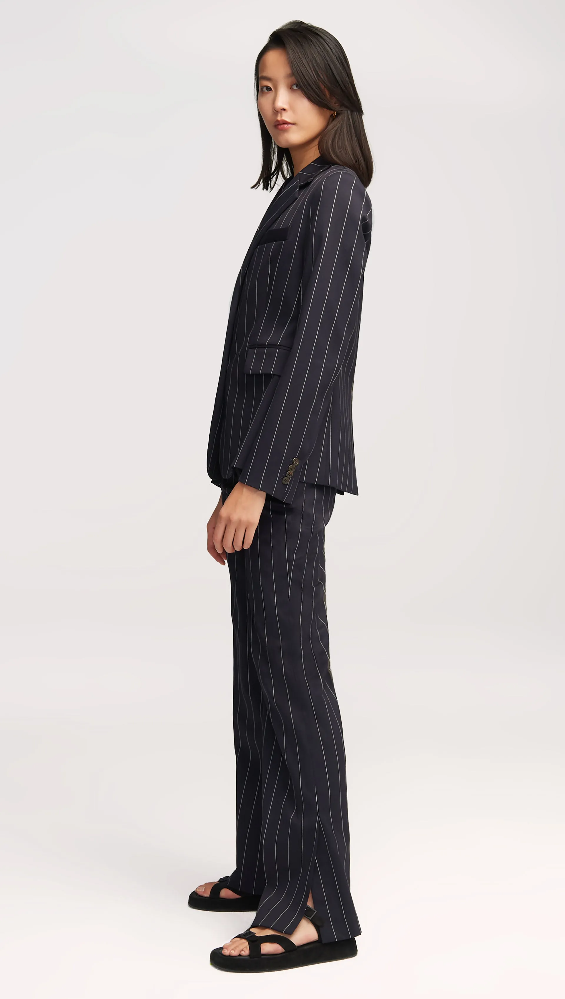 Copain Blazer in Stretch Wool | Navy Pinstripe