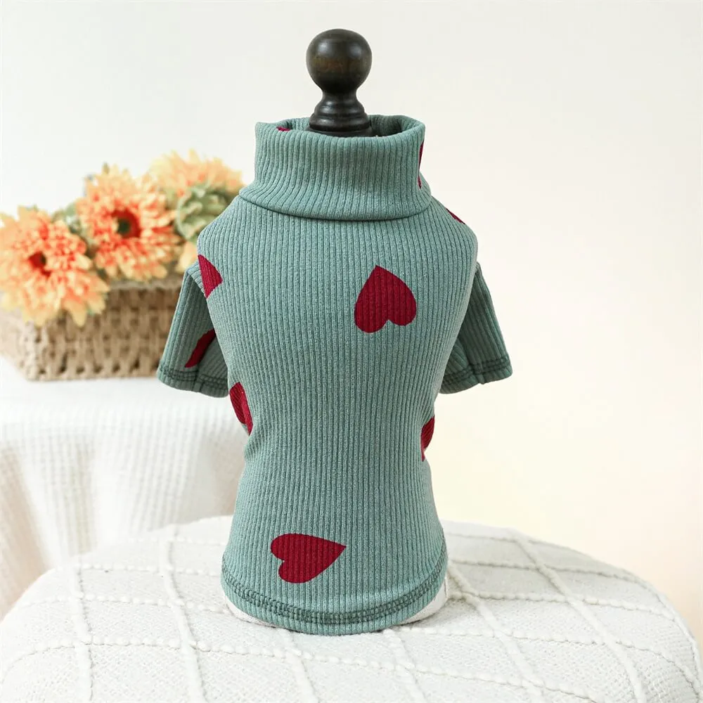 Cozy and Cute Heart Print Dog Sweater - Perfect for Chilly Days