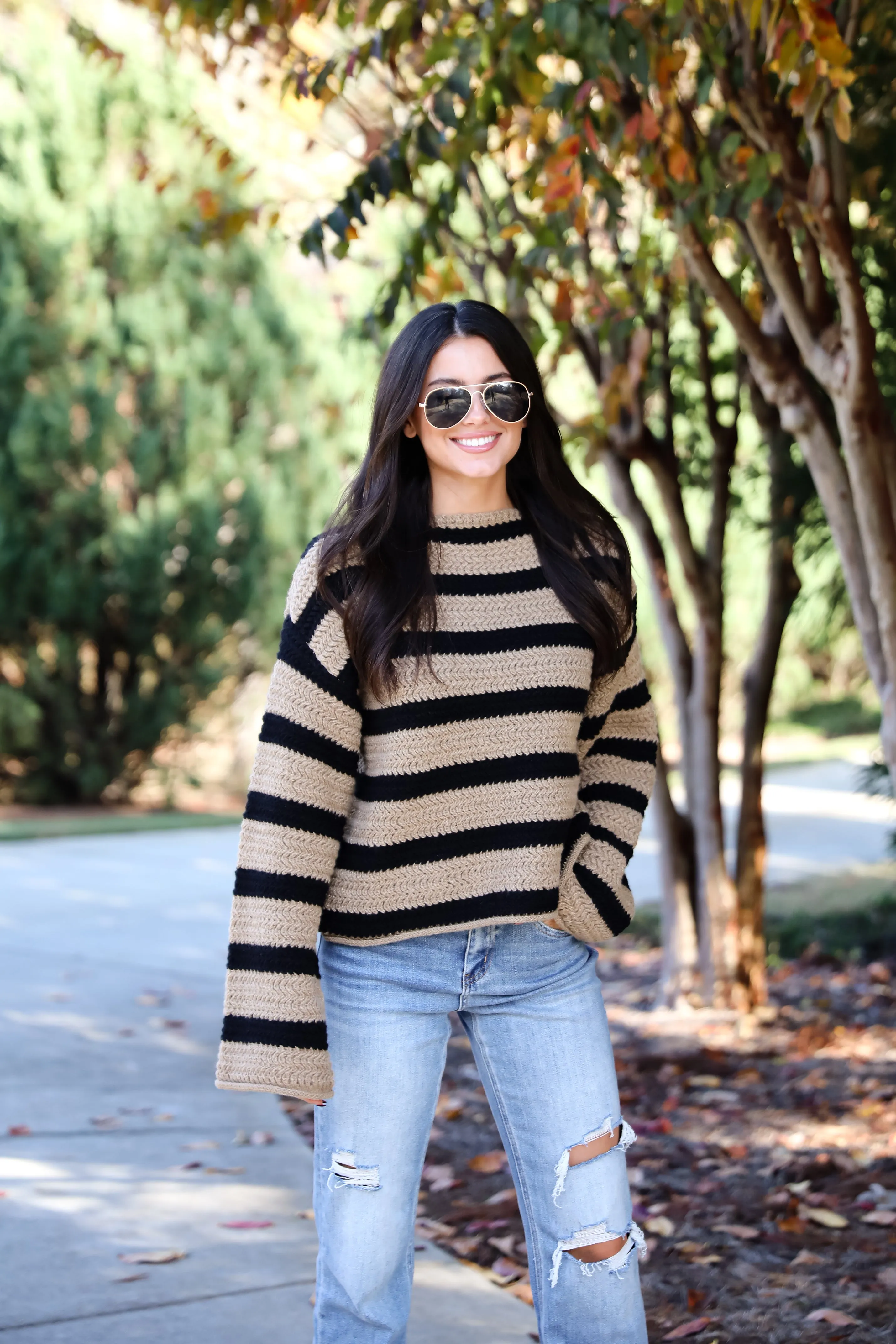 Cozy Warmth Taupe Striped Sweater