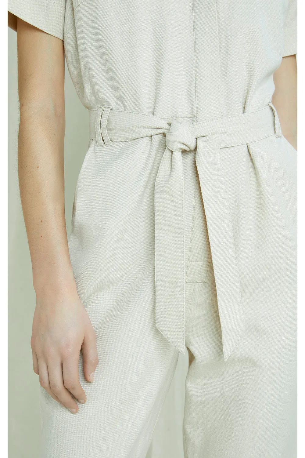 Cream Jumpsuit With Button Up Front