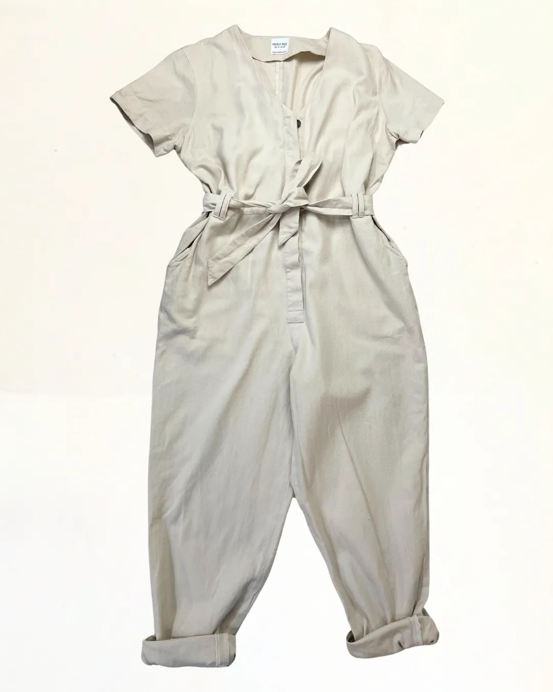 Cream Jumpsuit With Button Up Front