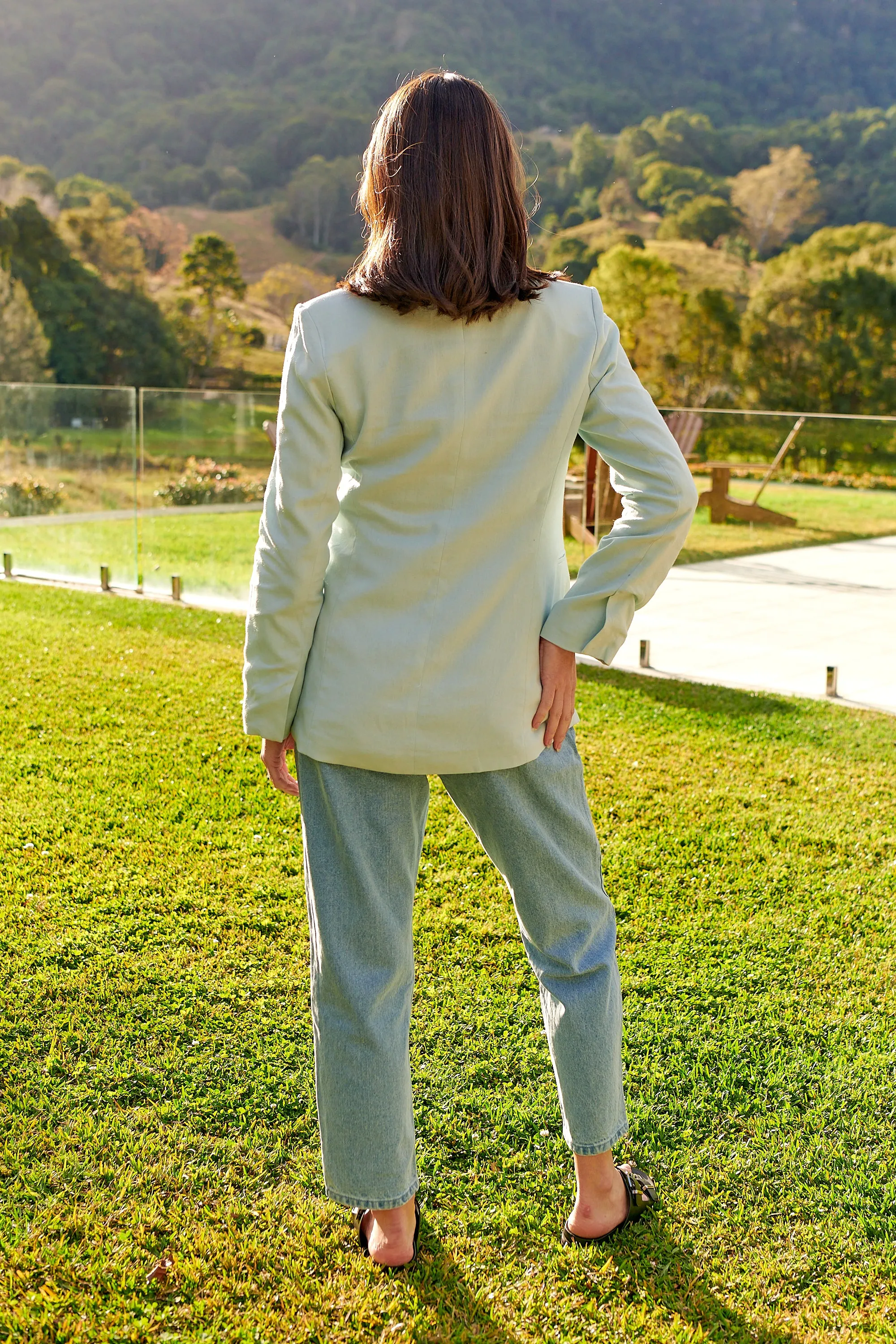 Crystal Baby Blue Linen Blazer