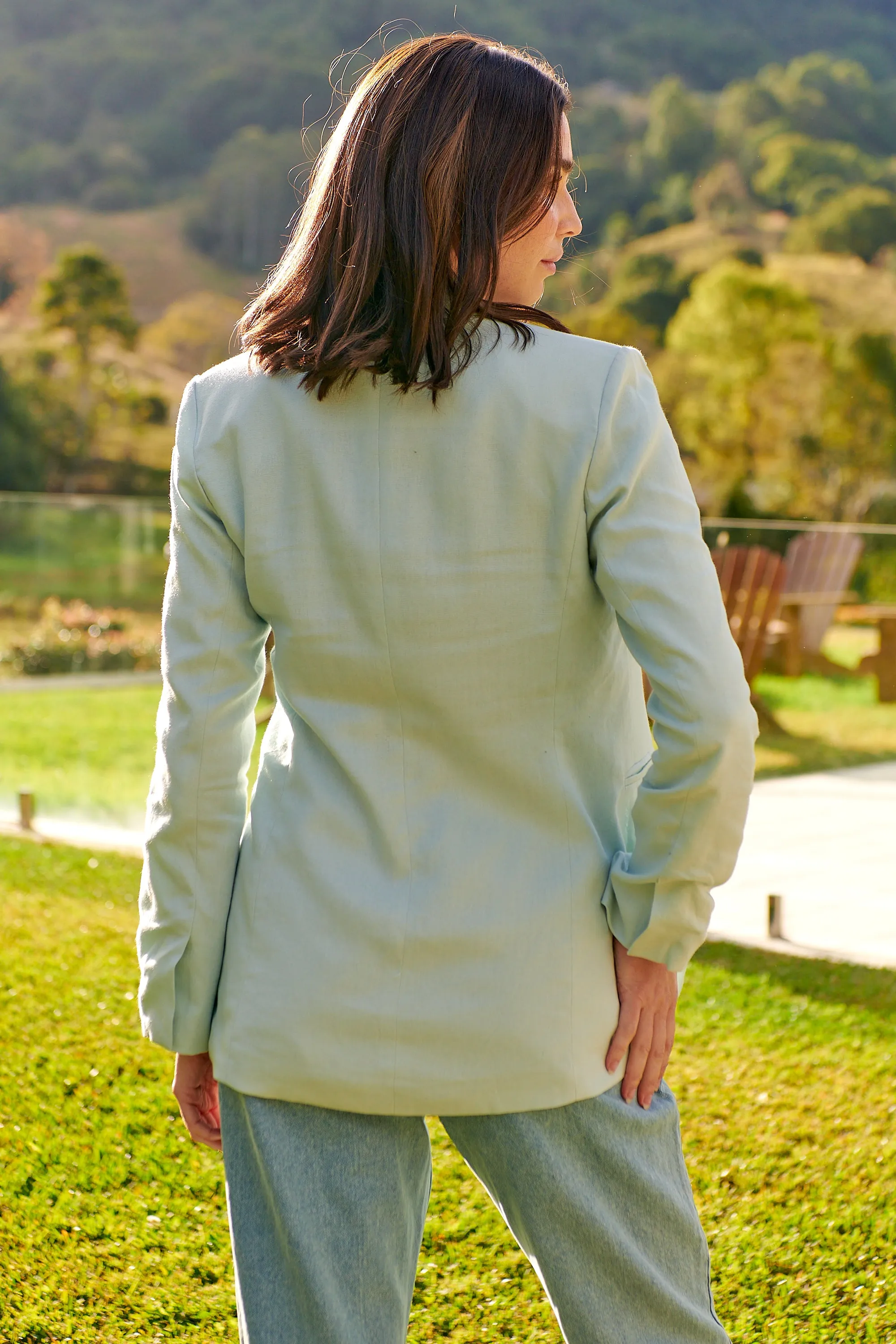 Crystal Baby Blue Linen Blazer