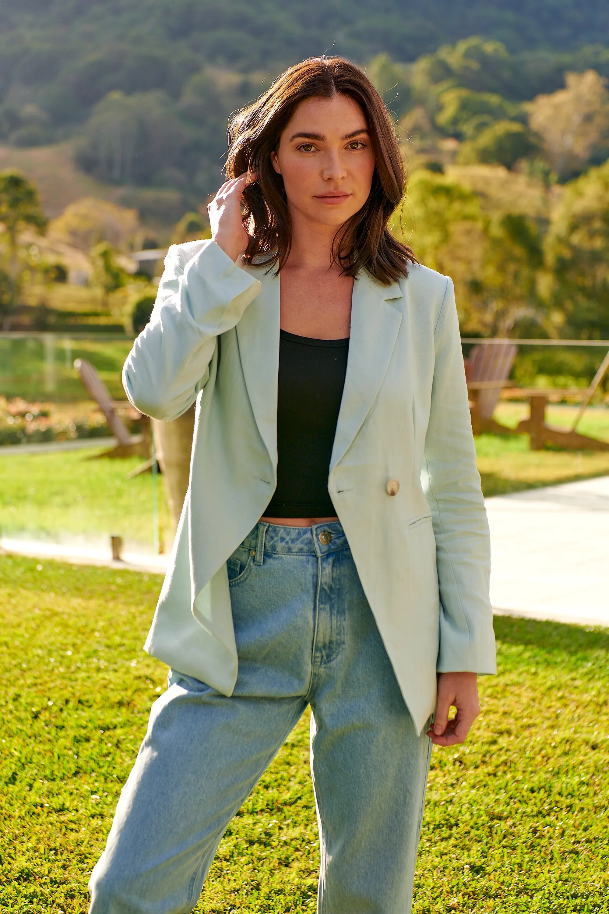 Crystal Baby Blue Linen Blazer