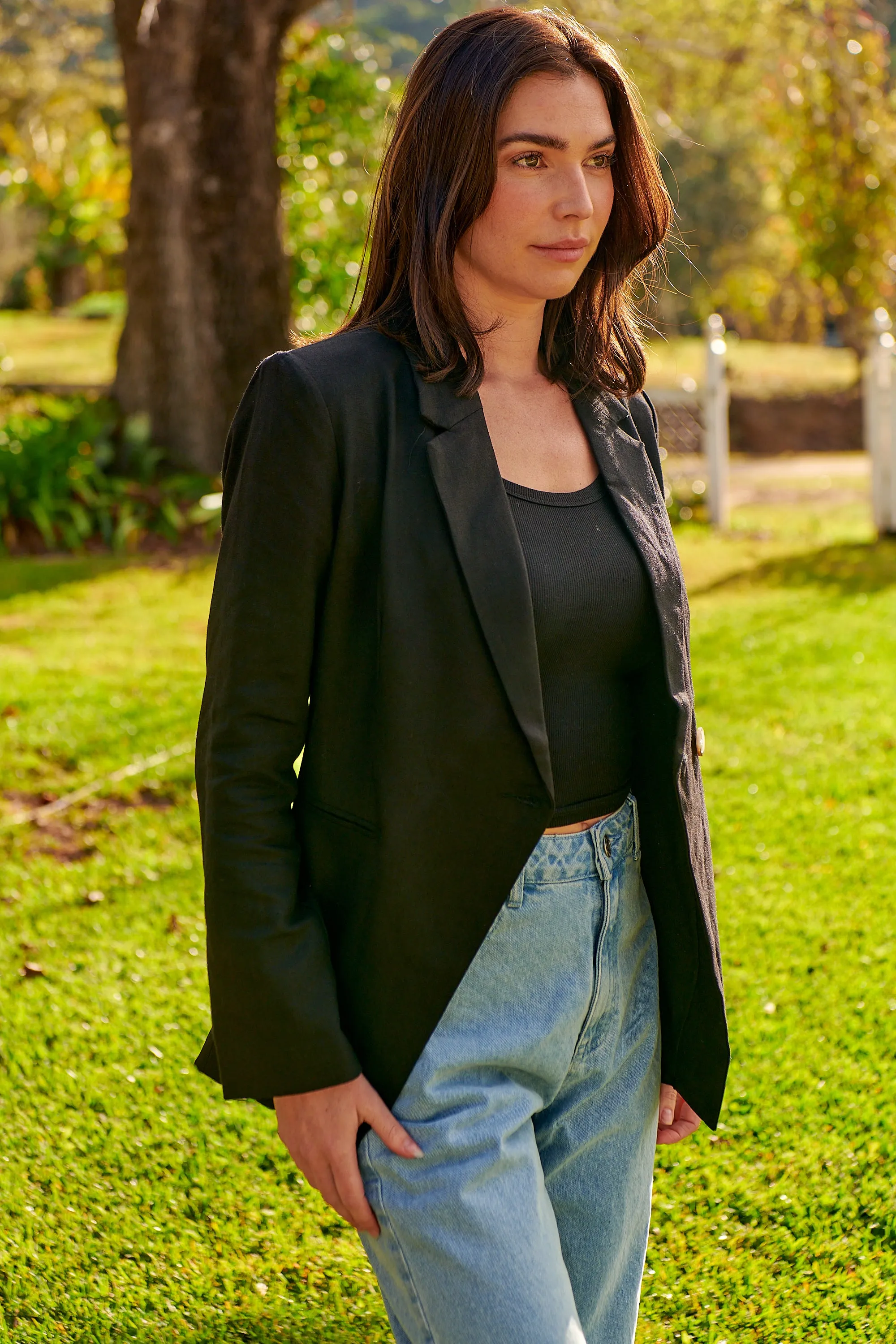 Crystal Black Linen Blazer