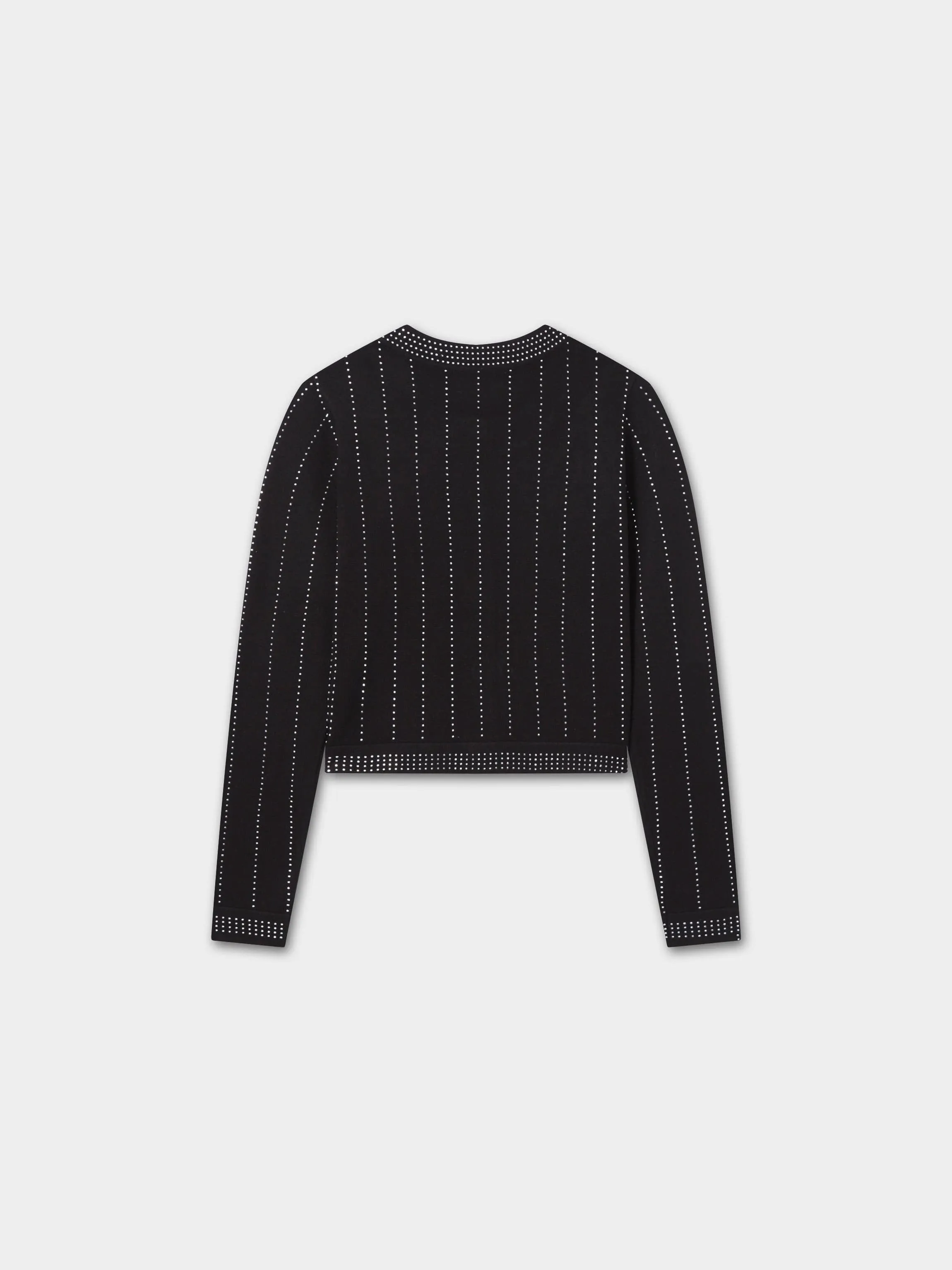 Crystal Pinstripe Crew Cardigan-Black