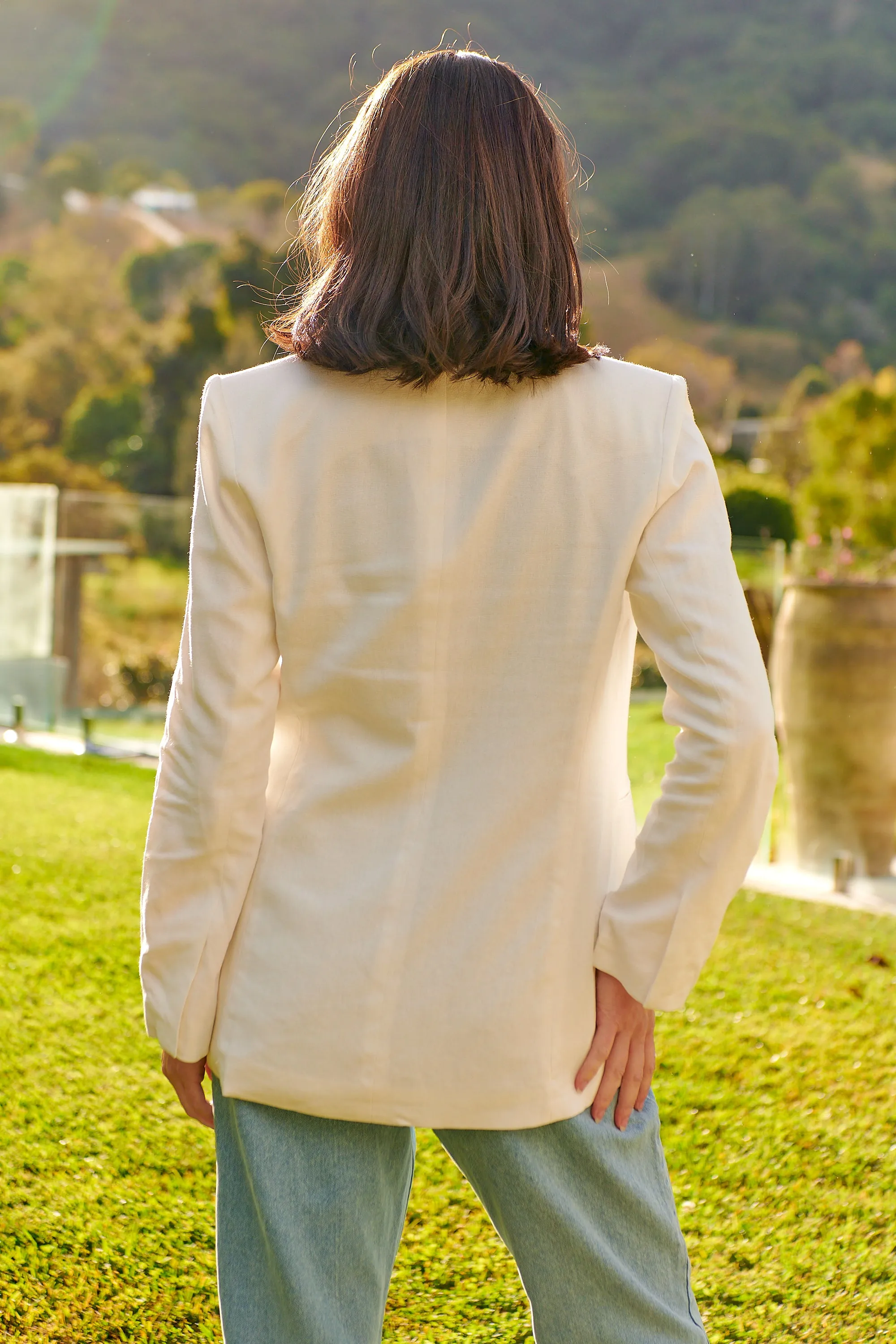 Crystal White Linen Blazer