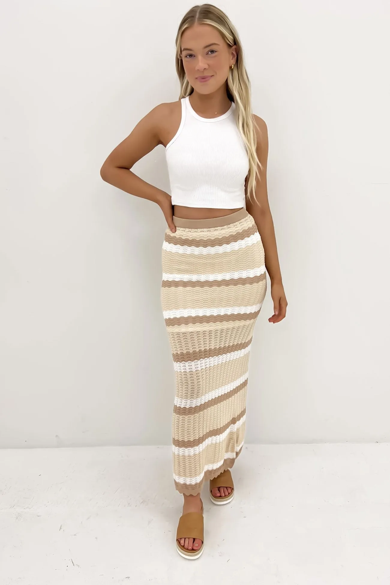 Dakota Knit Maxi Skirt Neutral Stripe