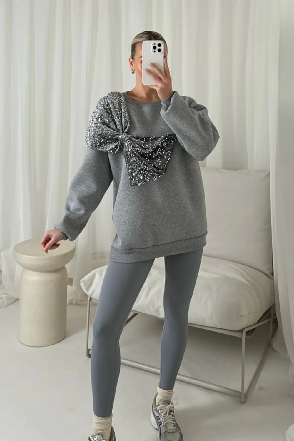 Darla grey bow sequin sweater