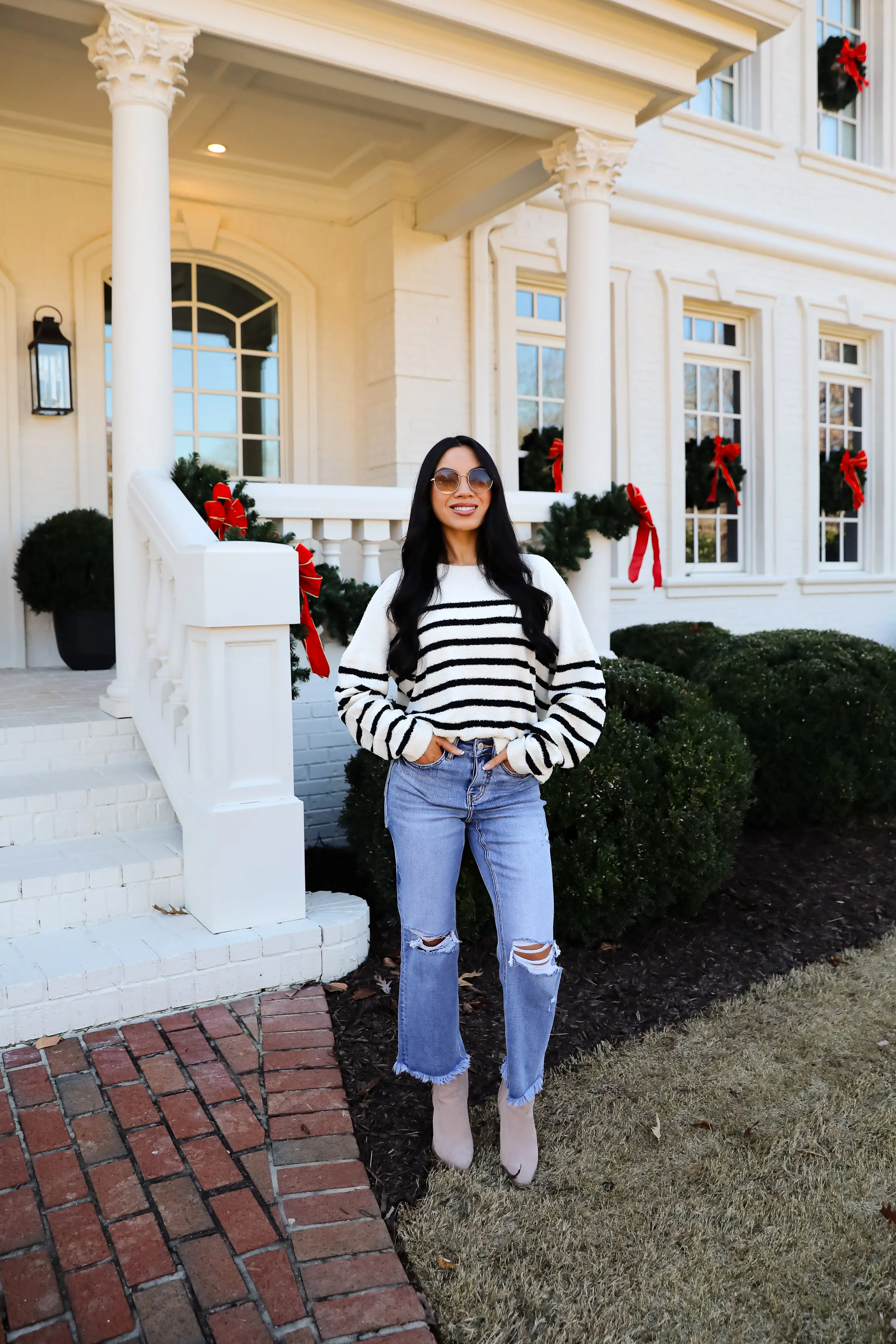 Delightful Weather Cream Striped Fuzzy Knit Sweater