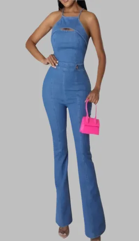 Denim Flare Jumpsuit