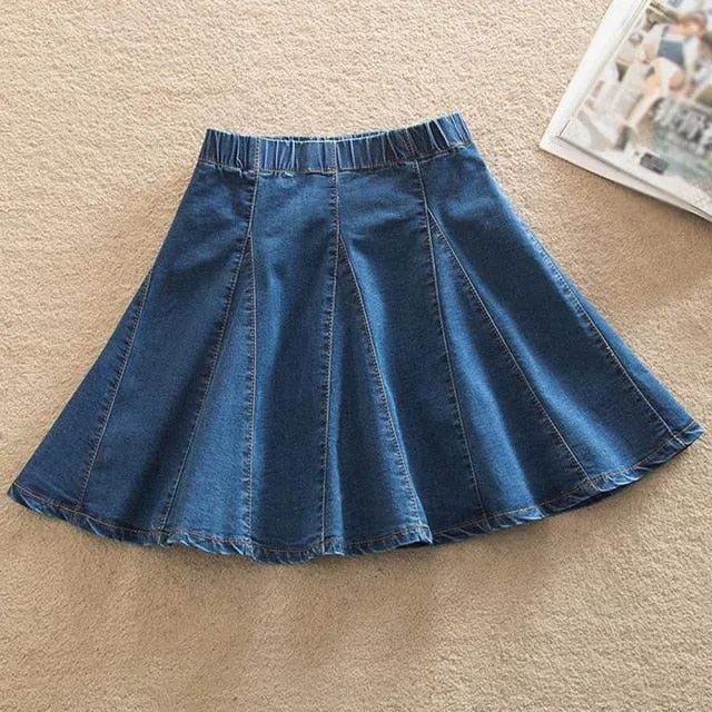 Denim Skirt With Ruffles 6XL 7XL Harajuku Y2K Jeans Skater Woman High Waist Bottom Female Casual Pleated Micro Mini Short Jurken