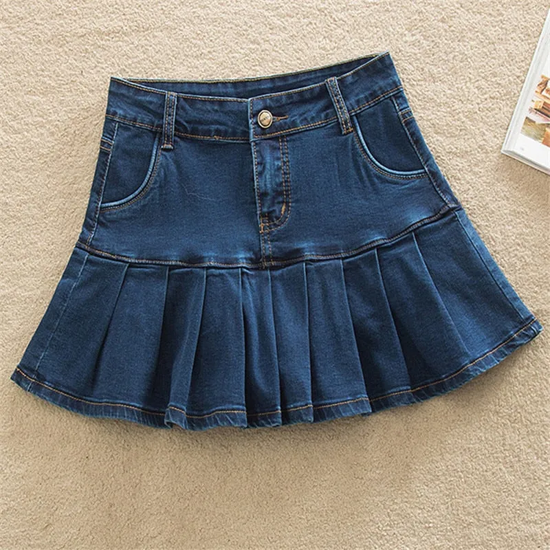 Denim Skirt With Ruffles 6XL 7XL Harajuku Y2K Jeans Skater Woman High Waist Bottom Female Casual Pleated Micro Mini Short Jurken