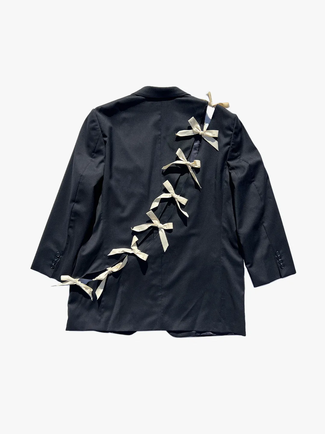 Diagonal Cut-Out Blazer - Black/ Measuring Tape