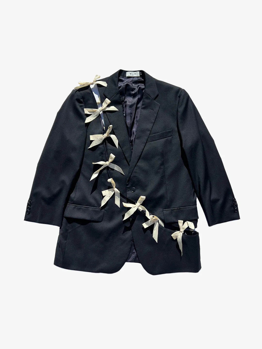 Diagonal Cut-Out Blazer - Black/ Measuring Tape