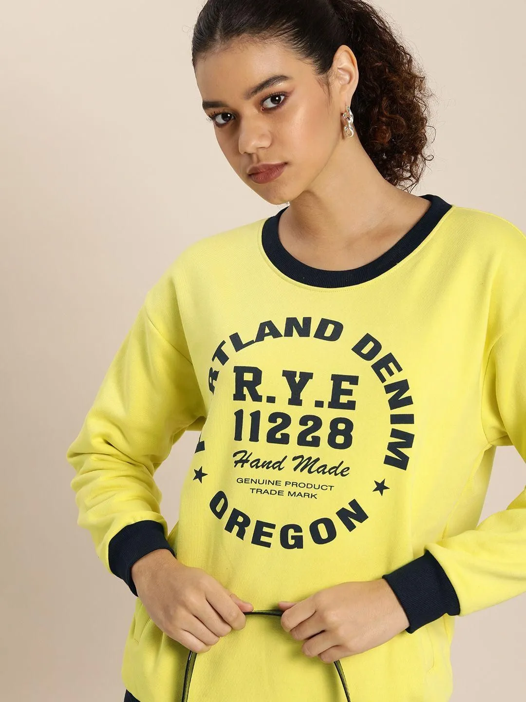 Dillinger Women's Yellow Typographic Oversized Sweatshirt