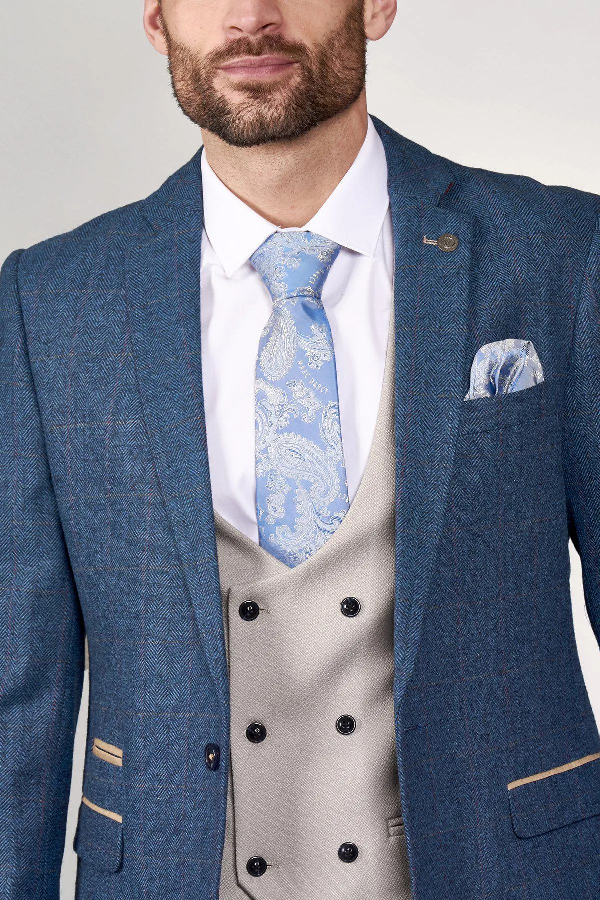 DION - Blue Tweed Check Suit With Kelvin Stone Waistcoat