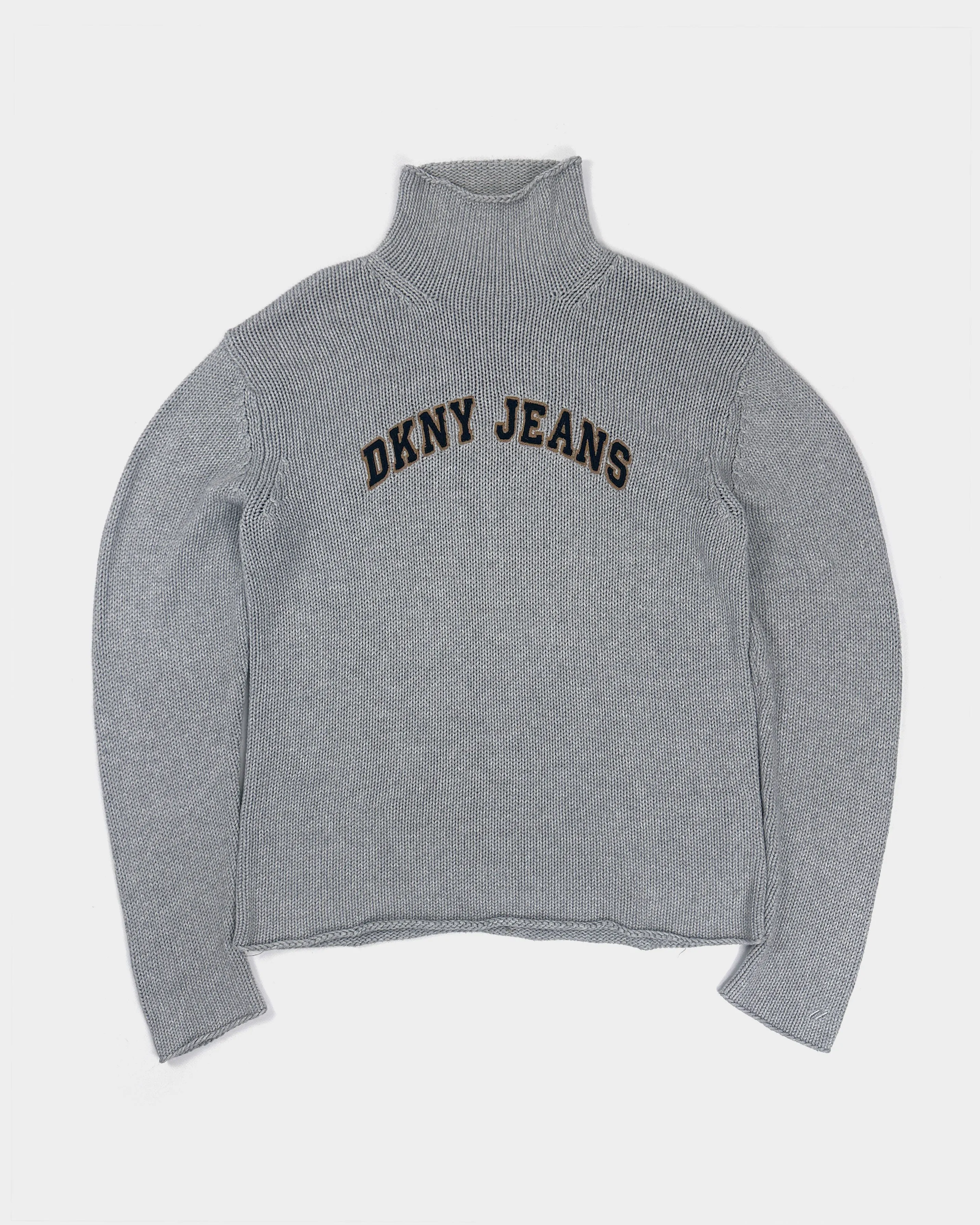 DKNY Grey embroidered Logo Turtleneck Knit 1990's