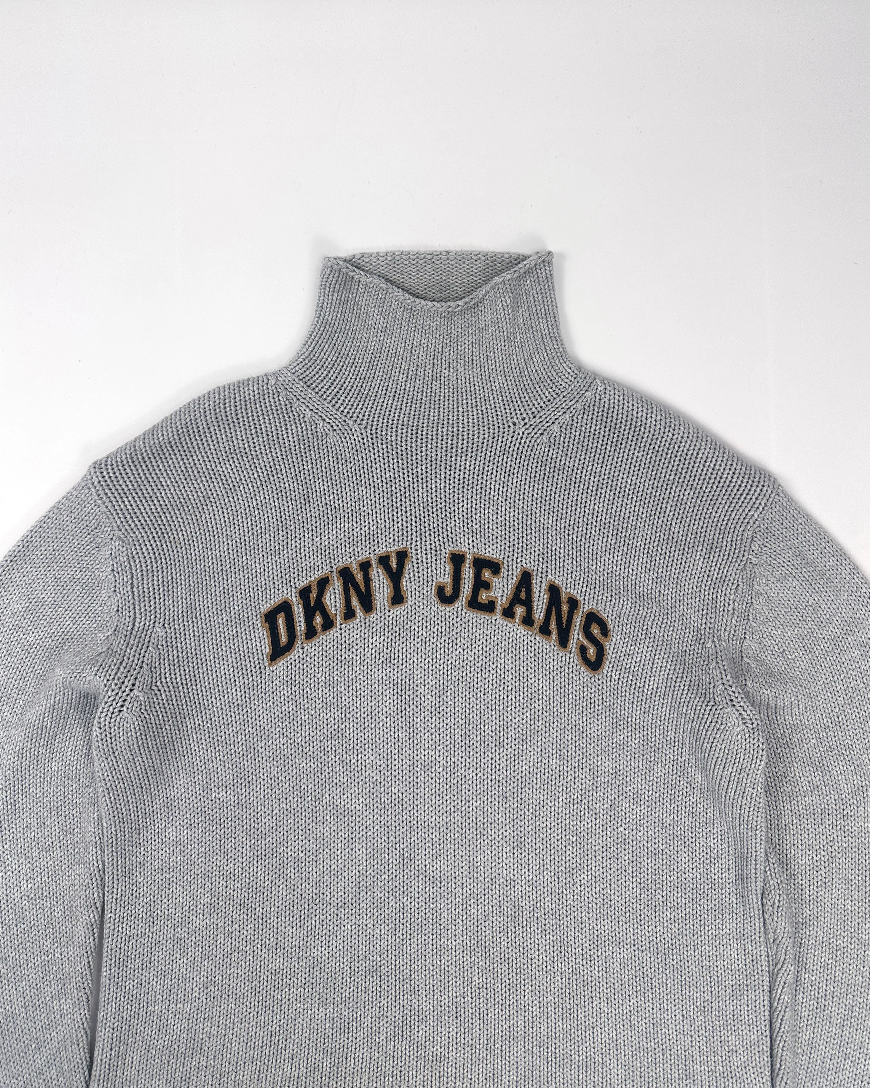 DKNY Grey embroidered Logo Turtleneck Knit 1990's