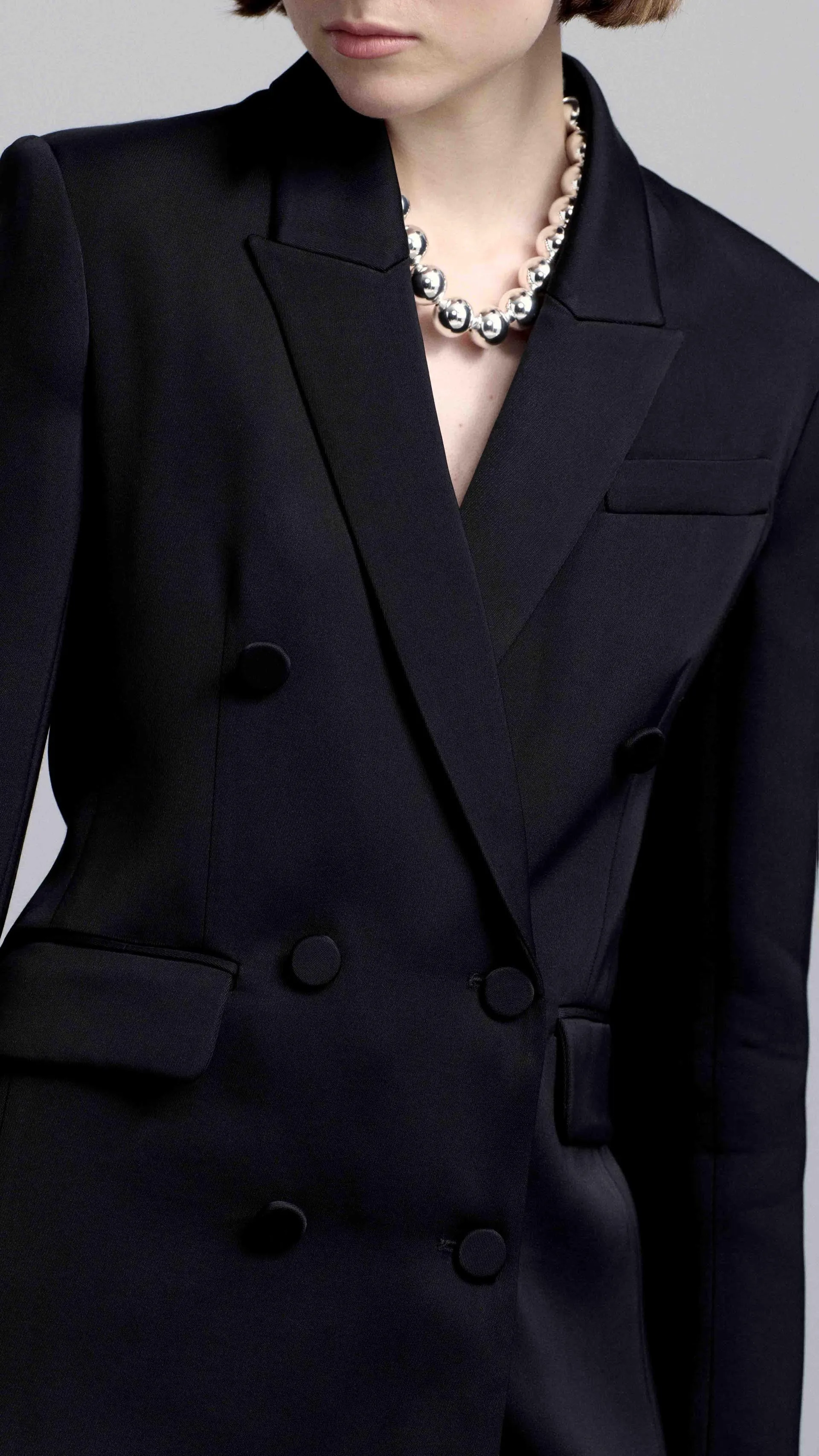 Double-Breasted Blazer in Viscose Satin Twill | Black