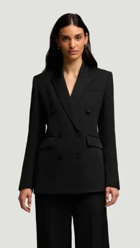 Double-Breasted Blazer in Viscose Satin Twill | Black