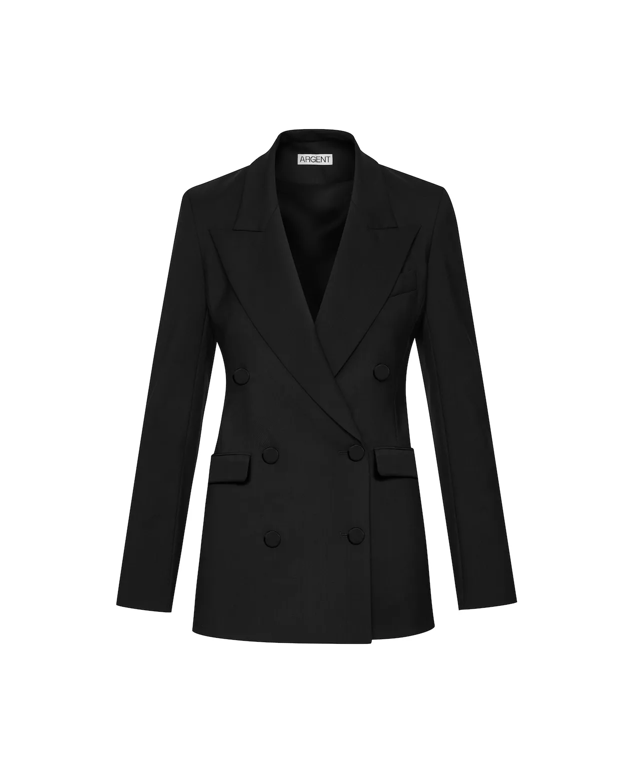 Double-Breasted Blazer in Viscose Satin Twill | Black