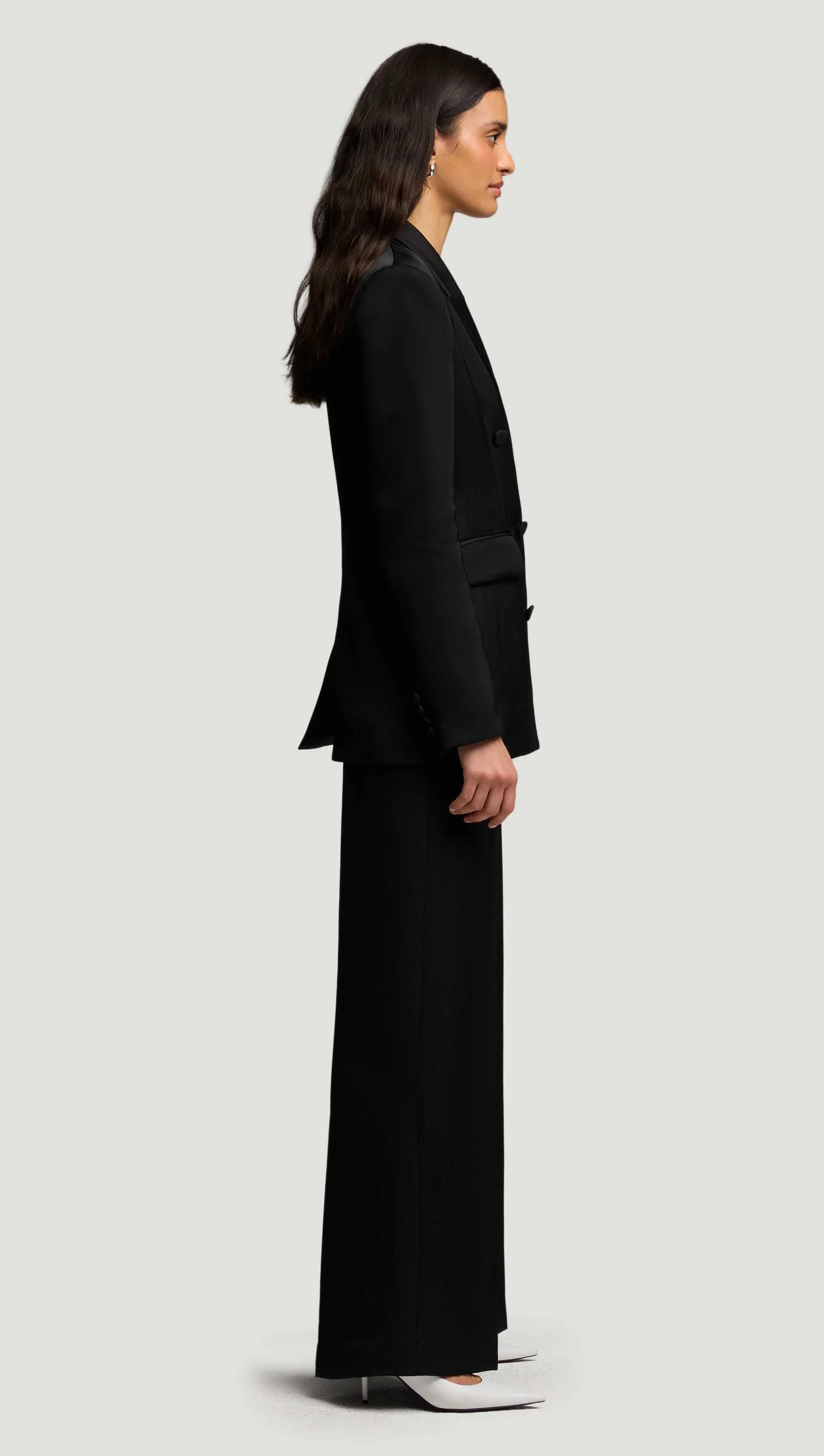 Double-Breasted Blazer in Viscose Satin Twill | Black