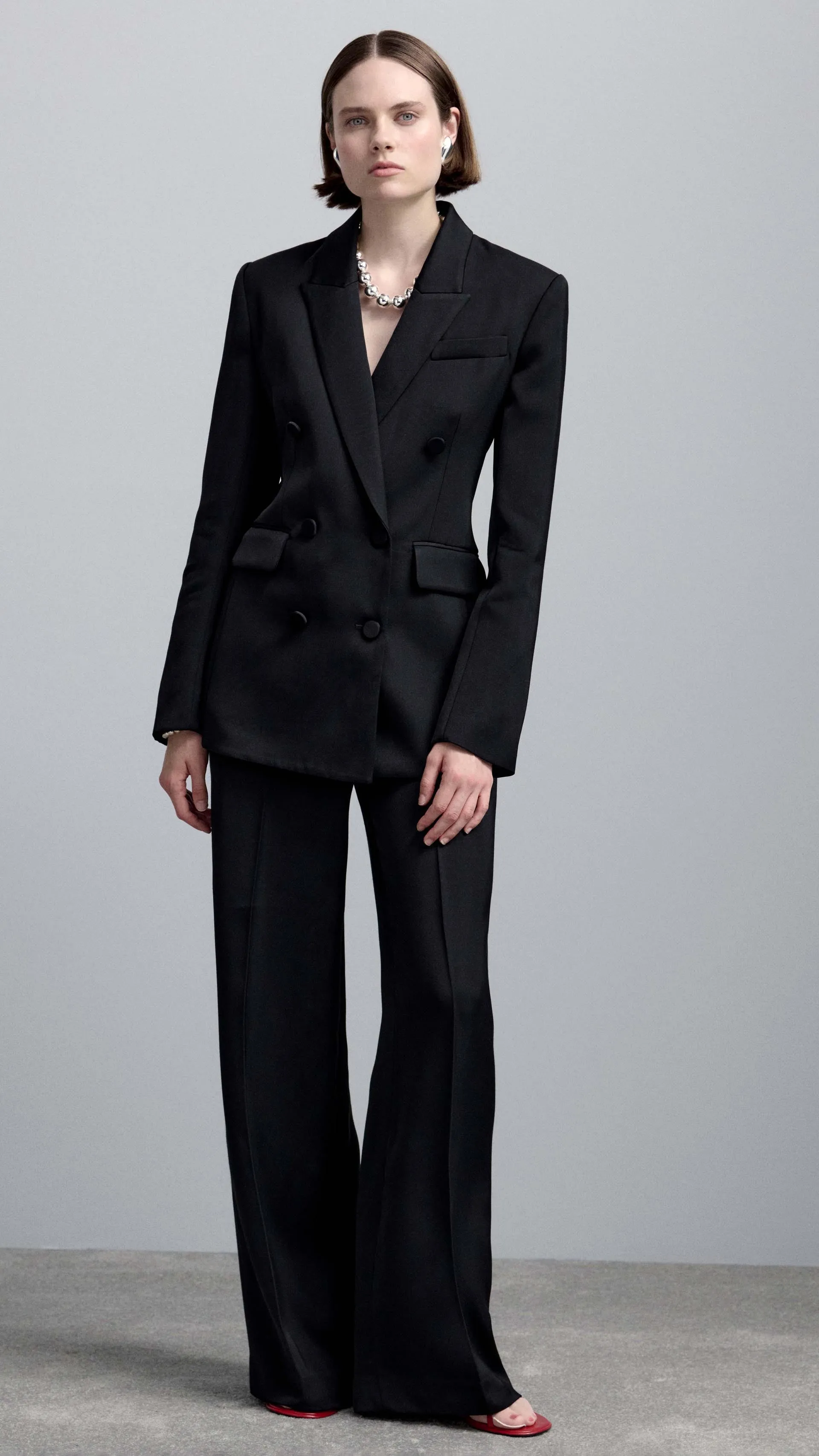 Double-Breasted Blazer in Viscose Satin Twill | Black