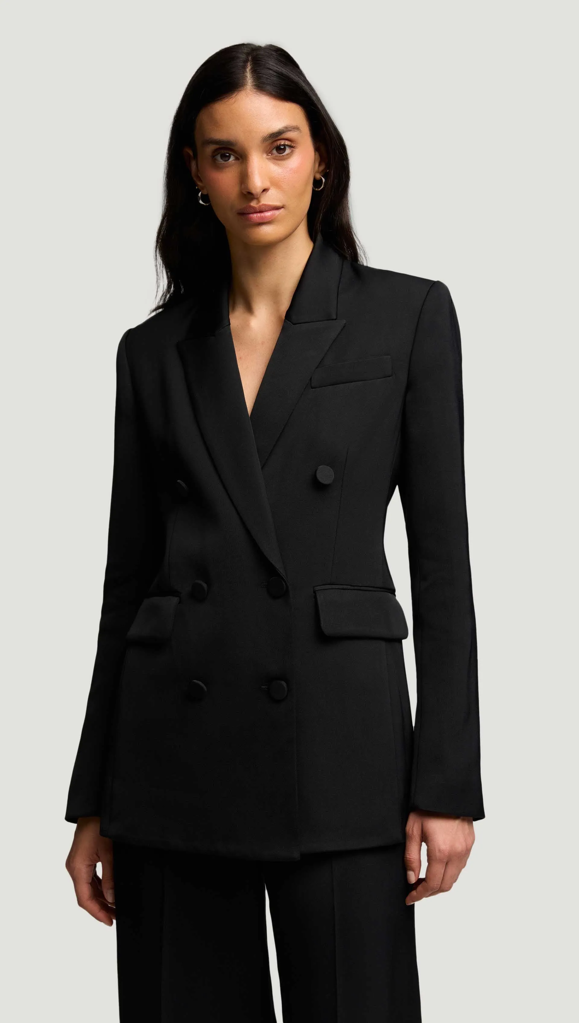 Double-Breasted Blazer in Viscose Satin Twill | Black