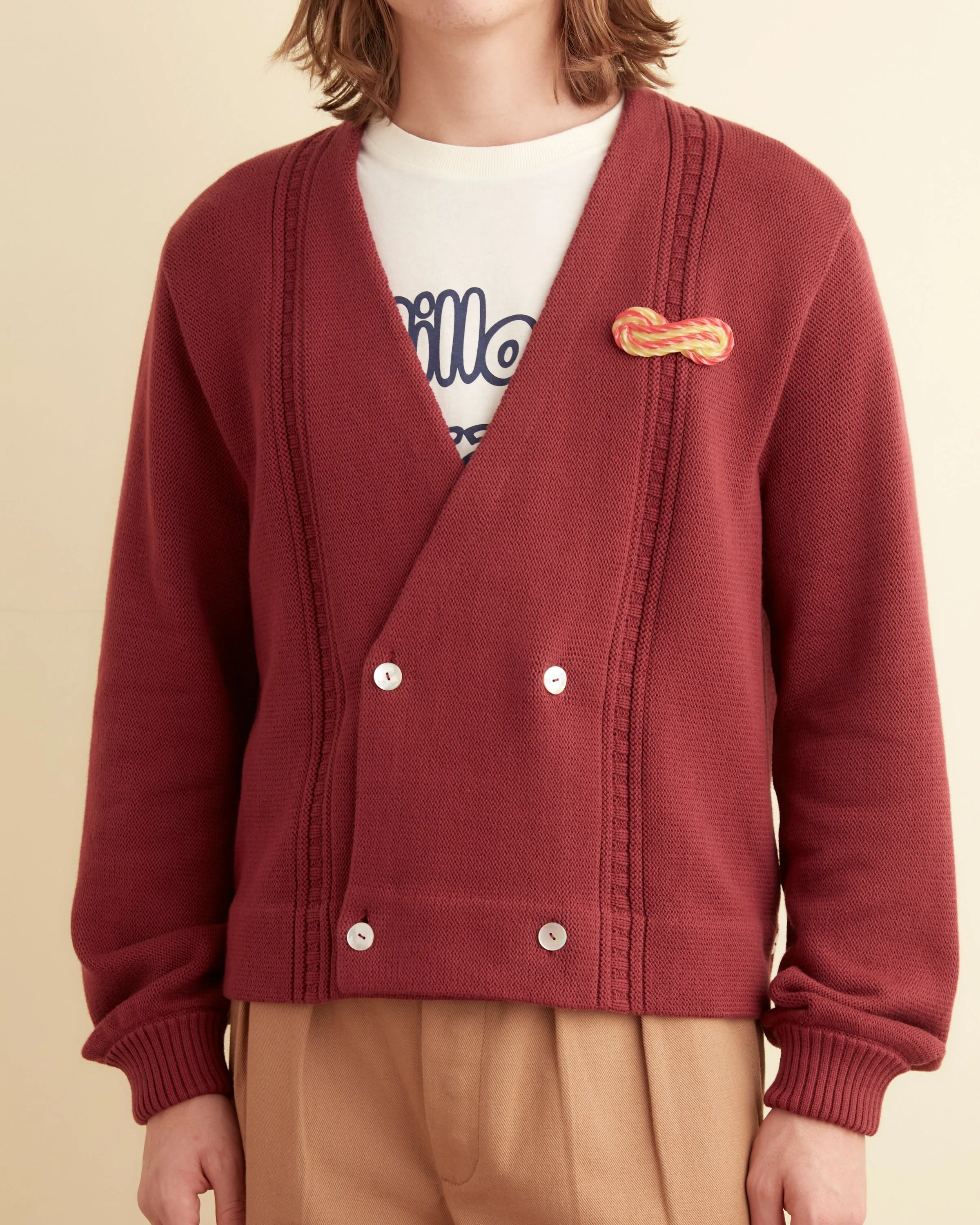 Double-Breasted Cardigan - Maroon