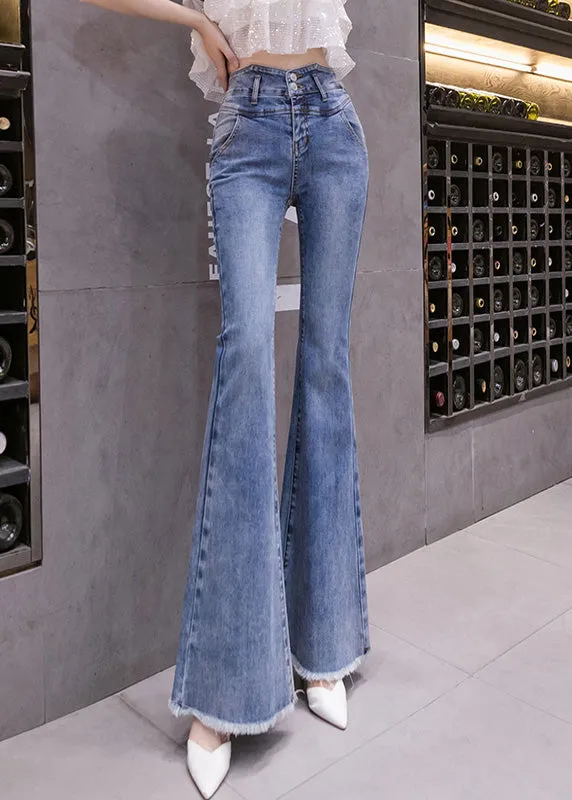 Elegant Blue High Waist Button Long Jeans Spring LY0174