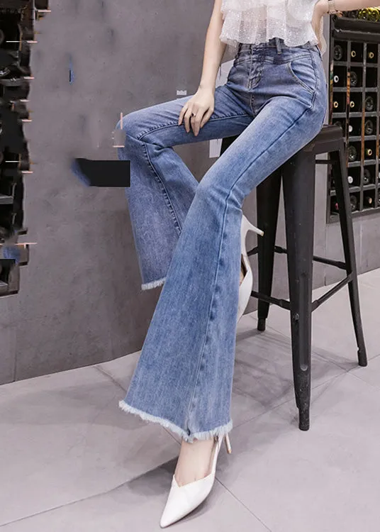 Elegant Blue High Waist Button Long Jeans Spring LY0174