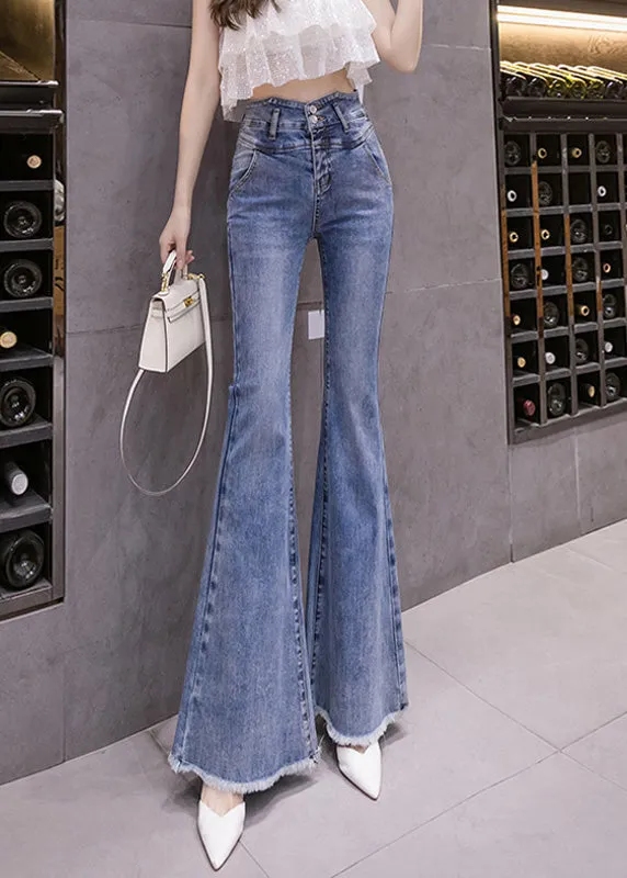 Elegant Blue High Waist Button Long Jeans Spring LY0174