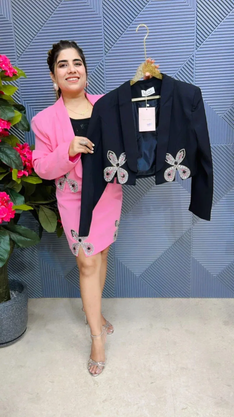 Elegant Two-Piece Blazer Set with Exquisite Stone Work GGR528