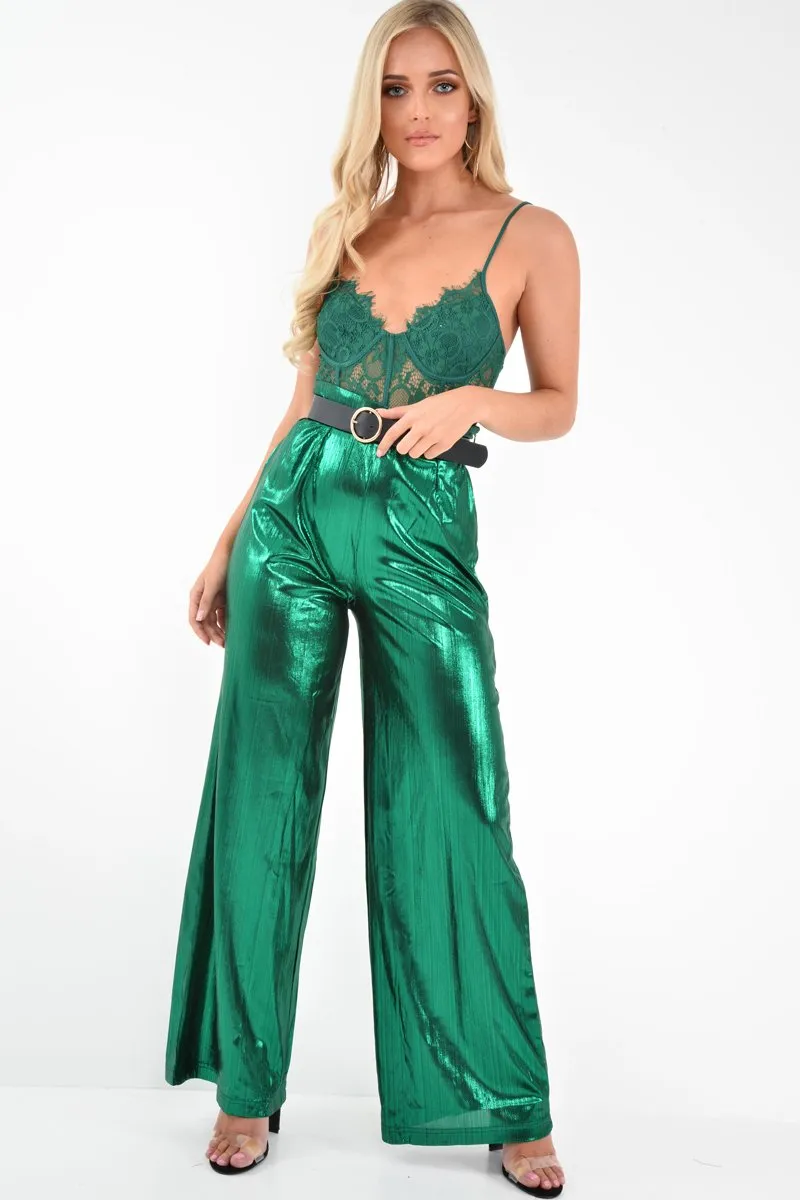 Emerald Green Lace Flower Bodysuit - Faylen