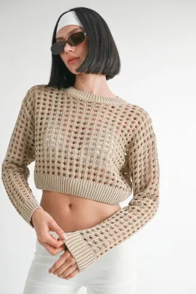 Emory Park Round Neck Knitted Crop Sweater Top