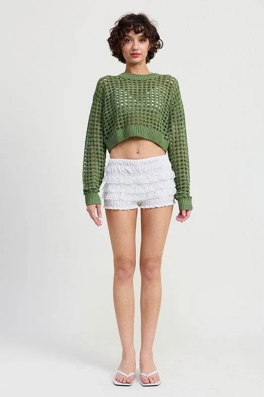 Emory Park Round Neck Knitted Crop Sweater Top